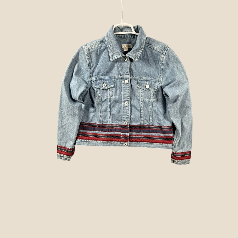 Christopher & Banks Denim Jacket Women's Medium Blue Light Wash Striped Trim